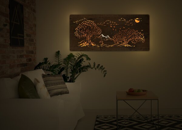 "Tři duby" světelný obraz 230V 110x50cm provedení povrchu: bříza