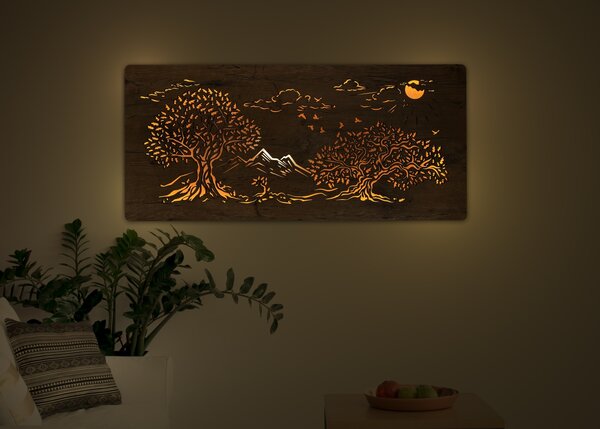 "Tři duby" světelný obraz 230V 110x50cm provedení povrchu: bříza