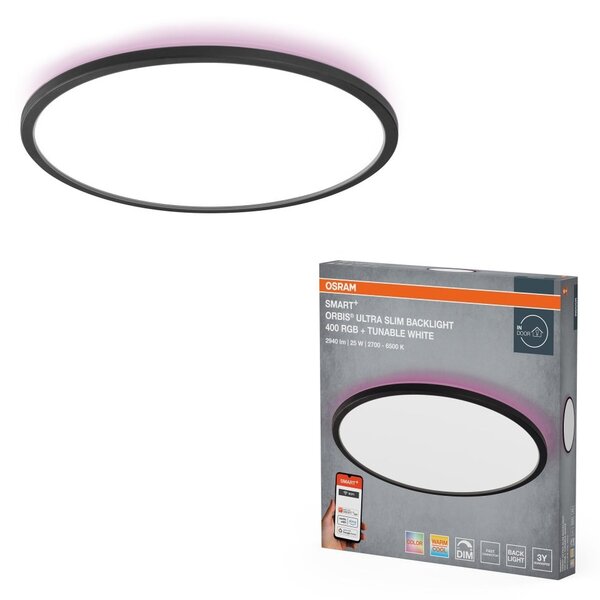 Chytré ultra, Tenké stropní svítidlo Orbis Backlight ČERNÉ 400mm RGB+Laditelná Bílá