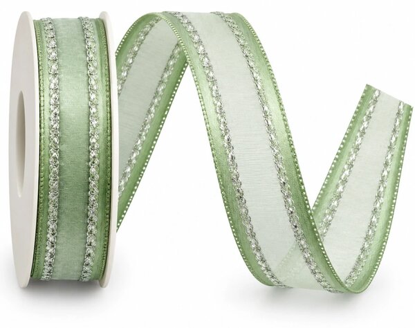 Stuha organzová MONDAN MINT SHINE mentolová PREMIUM 25mm x 3m (10,-Kč/m)