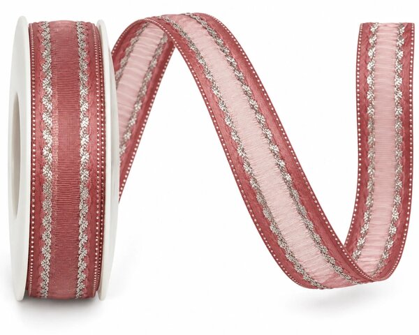 Stuha organza MONDAN OLD Pink starorůžová 15mm x 3m (7,-Kč/m)