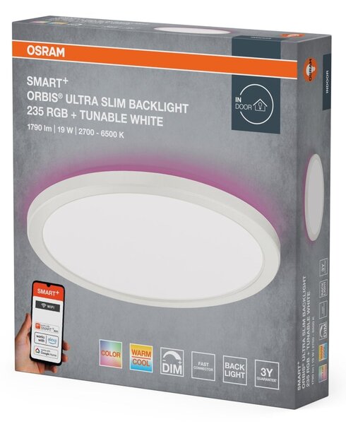 Chytré ultra, Tenké stropní svítidlo Orbis Backlight BÍLÉ 235mm RGB+Laditelná Bílá