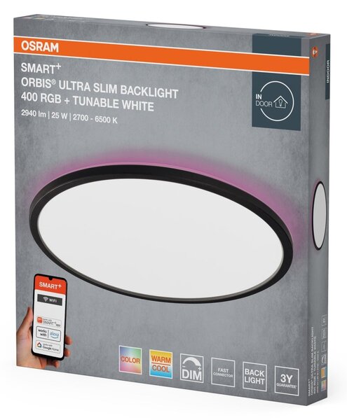 Chytré ultra, Tenké stropní svítidlo Orbis Backlight ČERNÉ 400mm RGB+Laditelná Bílá