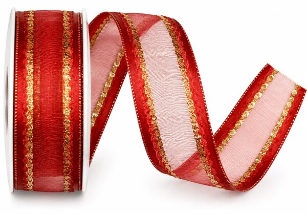 Stuha organzová MONDAN RUBY RED červená PREMIUM 25mm x 3m (10,-Kč/m)