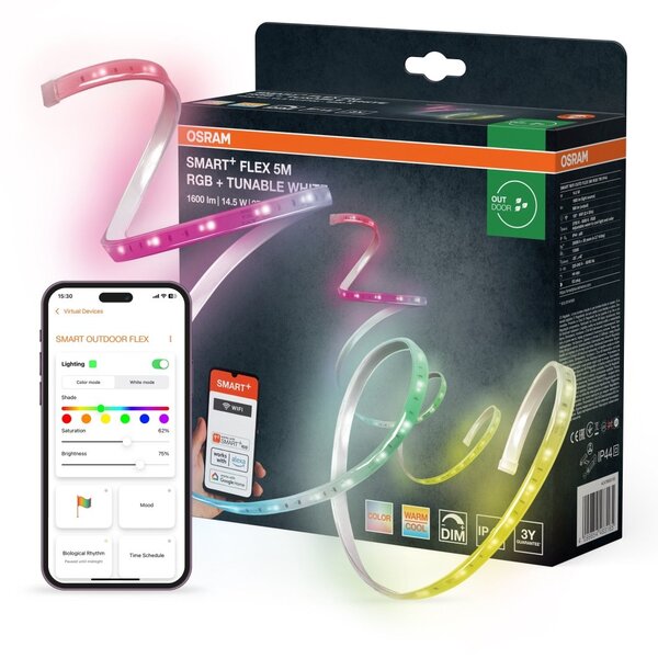 Chytrý Wifi Venkovní flexibilní IP44 5m RGB+Laditelná Bílá