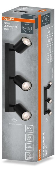 Černá Bodovka LED SPOT ELEMENTAL 3xGU10 370 mm