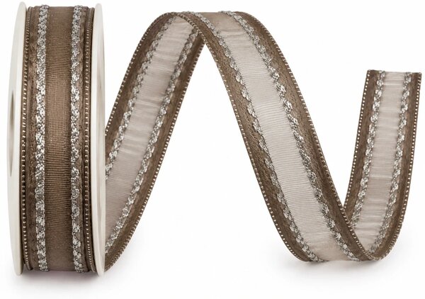 Stuha organza MONDAN BRONZE ELEGANCE platinově hnědá 15mm x 3m (7,-Kč/m)