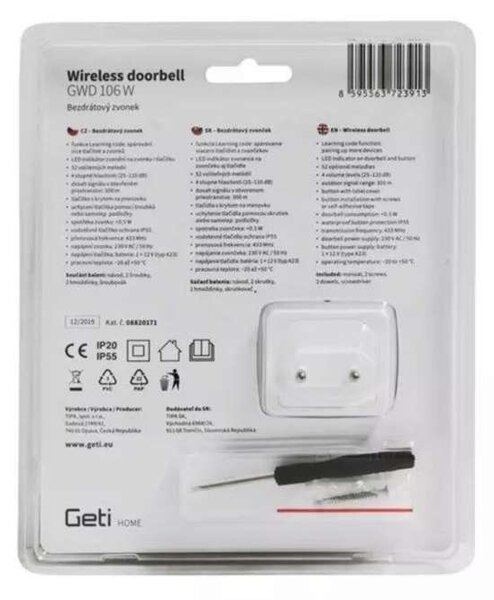 Zvonek bezdrátový GETI 106 W - bílý