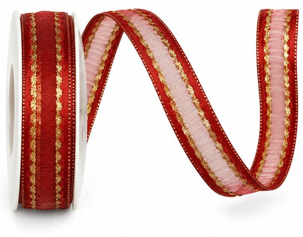 Stuha organza MONDAN RUBY RED červená 15mm x 3m (7,-Kč/m)