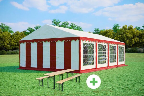 Párty stan 5x8m STANDARD SET – stan + pivní sety barva Zeleno-bílá