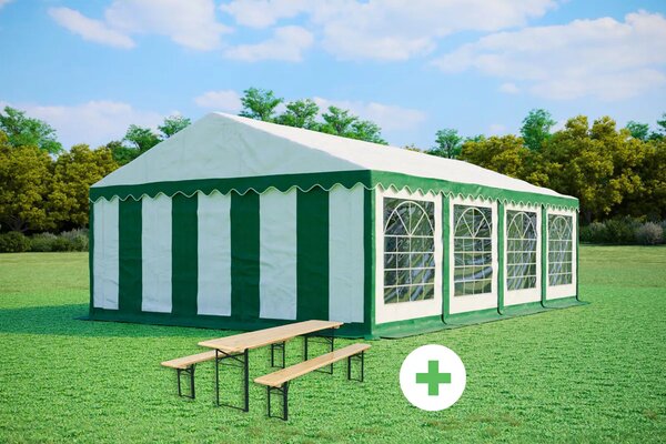 Párty stan 5x8m STANDARD SET – stan + pivní sety barva Zeleno-bílá