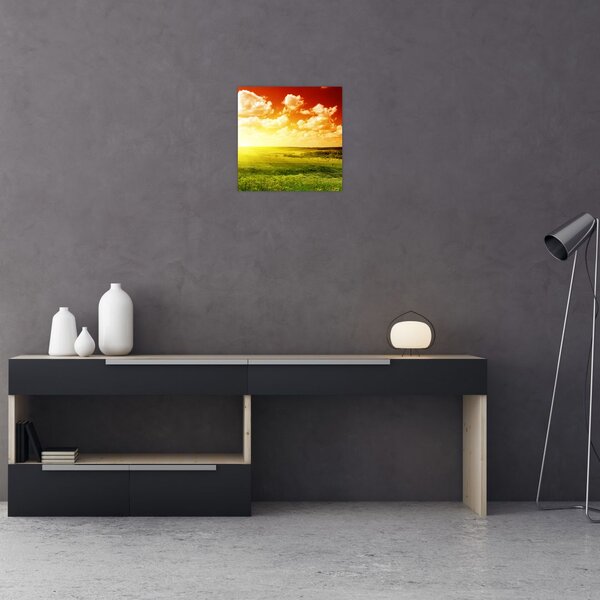 Obraz louky se zářícím sluncem (30x30 cm)