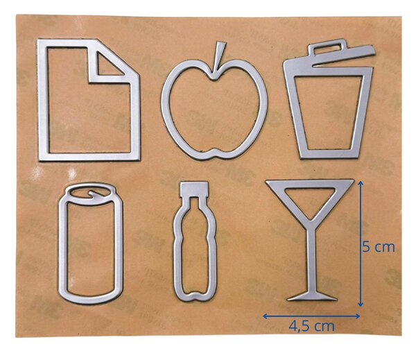 Caimi Brevetti SADA 6 ks samolepek na odpadkový koš pro tříděný odpad, 4,5 x 5 cm