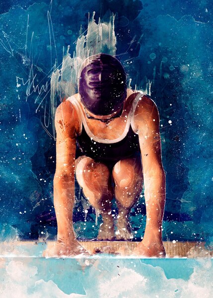 Ilustrace Swimmer Sport Art 1, Justyna Jaszke, (30 x 40 cm)