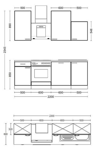 KUCHYŇSKÁ LINKA CAPRI 220 220 cm FlexWell - Online Only kuchyňské linky, Online Only