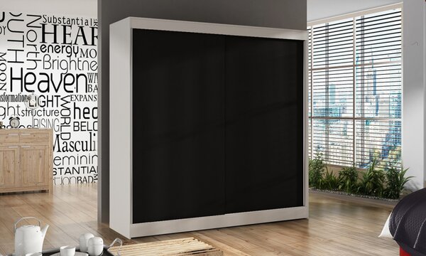 Prostroná šatní skříň 200 BULAN X, bílá s černými dveřmi