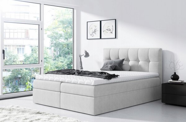 Jednoduchá postel Rex 200x200, světle šedá + TOPPER