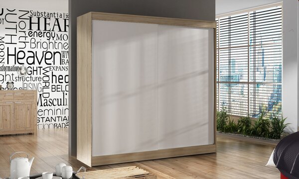 Prostorná šatní skříň 200 BULAN X, dub sonoma s bílými dveřmi