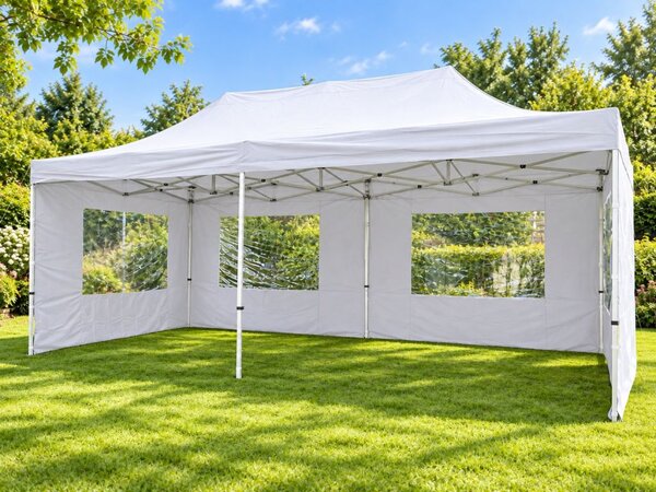 Nůžkový párty stan 3 × 6 m s bočními stěnami, bílý