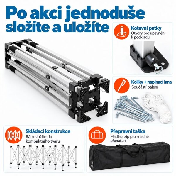 Nůžkový párty stan 3 × 6 m s bočními stěnami, bílý