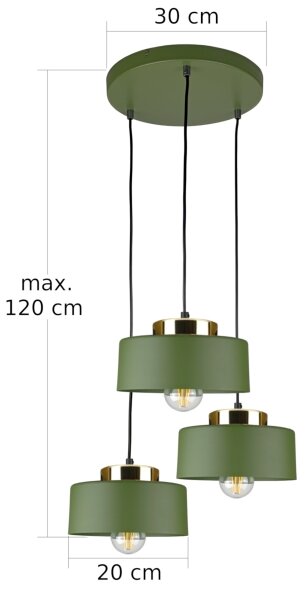 Lustr na lanku IGNIA 3xE27/60W/230V zelená/zlatá