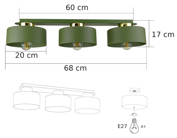Stropní svítidlo IGNIA 3xE27/60W/230V zelená/zlatá