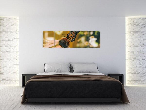 Obraz motýla na květině (170x50 cm)