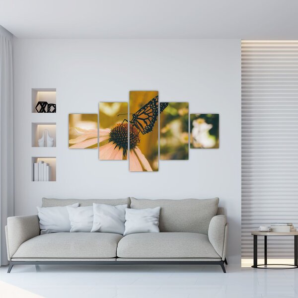 Obraz motýla na květině (125x70 cm)
