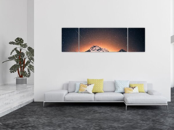 Obraz hvězdné oblohy s horami (170x50 cm)