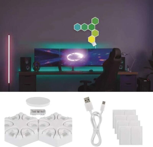 Emos ZIW426R GO SMART - LED RGB LED stolní lampa Hexagon bílá, 6 dílů, stmívatelná, WiFi, 5,5W (Chytrá LED stolní lampička)