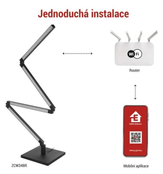 Emos ZCW34BR GO SMART - LED RGB stojací lampa v černé barvě, ovládání mobilní aplikací, LED 24W, max 175cm (Chytrá LED stojací lampa )