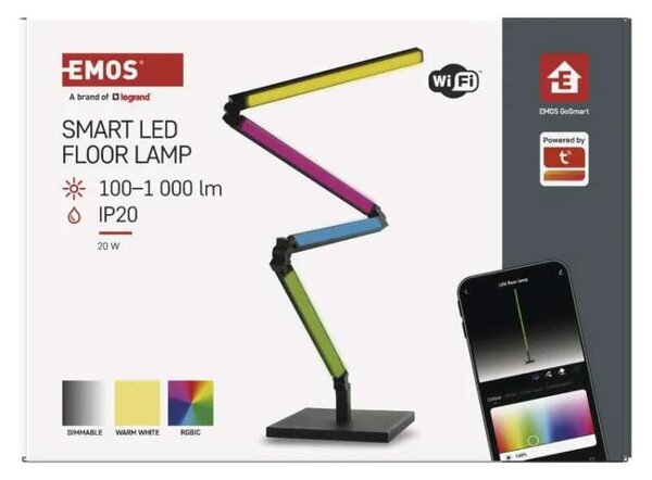 Emos ZCW34BR GO SMART - LED RGB stojací lampa v černé barvě, ovládání mobilní aplikací, LED 24W, max 175cm (Chytrá LED stojací lampa )