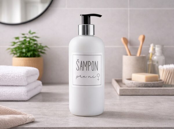 Bílá lahvička se stříbrnou pumpičkou