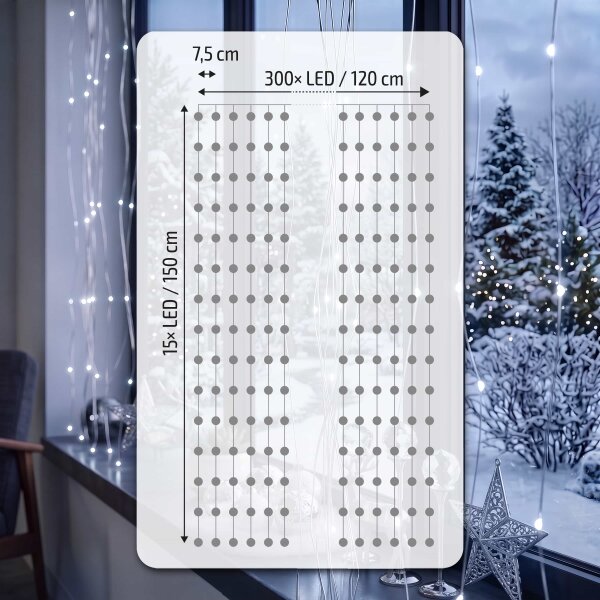 BRILAGI - LED Vánoční závěs 300xLED/8 funkcí/3xAA/USB 1,2m studená bílá