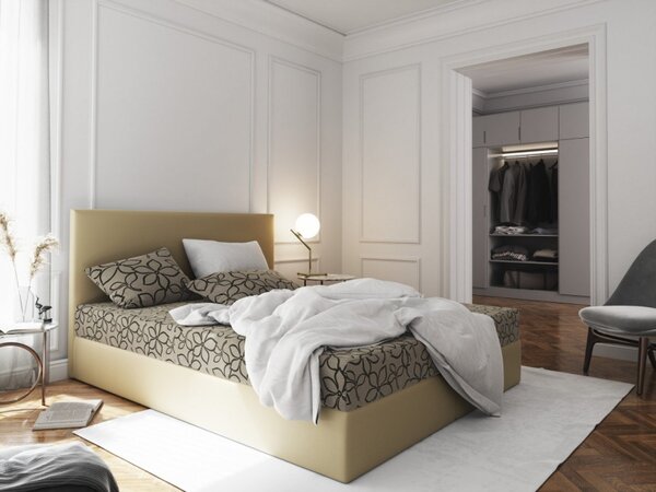 Manželská postel v eko kůži s úložným prostorem 160x200 LUDMILA - béžová / smetanová