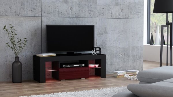 TV stolek MILA lesk 110 LED černá, burgund zásuvka