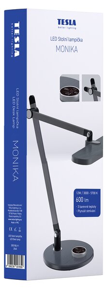 TESLA lighting Tesla - stolní LED lampička, MONIKA, 12W, CCT 3000-5700K, 600lm, stříbrná