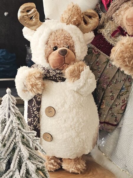 Vánoční dekorace stojící plyšový medvěd v oblečku Teddy Bear - 22*16*40 cm - Clayre & Eef