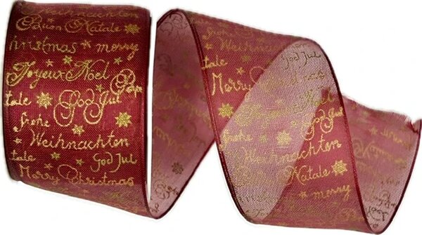 Stuha vánoční organzová CHRISTMAS FONT CARDINAL BURGUNDY bordó 40mm x 2m (15,-Kč/m)