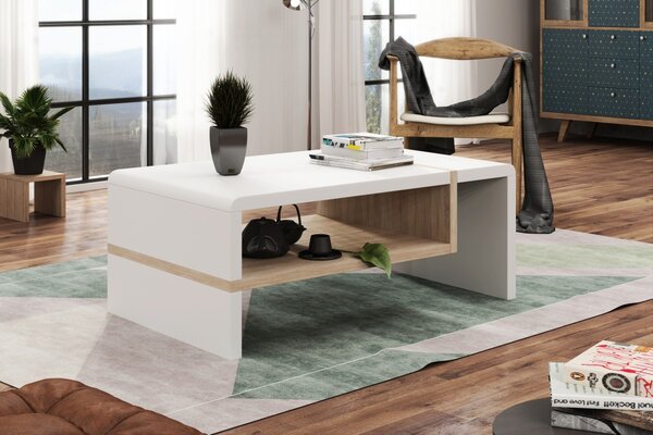 FOLK bílá / dub sonoma, konferenční stolek, obdélníkový, lamino, moderni