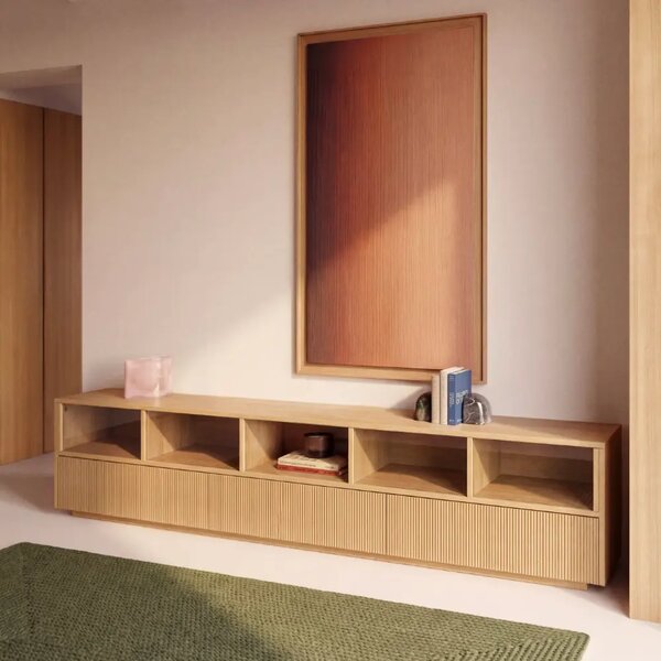 Kave Home Dubový TV stolek Helvine 242 x 40 cm