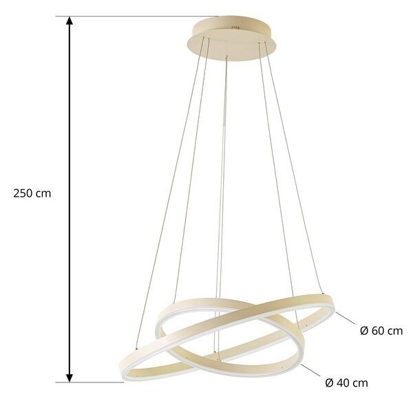 Arcchio Závěsné světlo Albiona, béžové, 2 kruhy, Ø 60 cm, stmívatelný, Krémová / jantar, Kuchyň, kov, Moderní