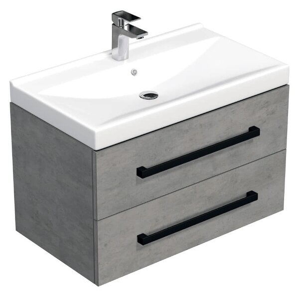 Koupelnová skříňka s černou úchytkou a umyvadlem SAT Cube Way 80x47,5x46 cm beton mat CUBE46C802BEVER