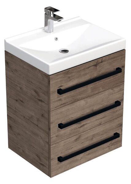 Koupelnová skříňka s černou úchytkou a umyvadlem SAT Cube Way 60x71x46 cm dub Wellington mat CUBE46C603DWVER