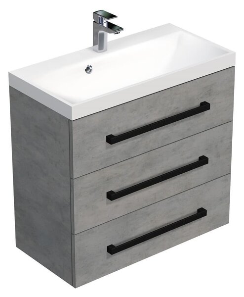 Koupelnová skříňka s černou úchytkou a umyvadlem SAT Cube Way 80x47,5x40 cm beton mat CUBE2C803BE