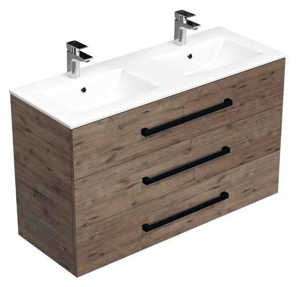 Koupelnová skříňka s černou úchytkou a umyvadlem SAT Cube Way 120x71x46 cm dub Wellington mat CUBE46C1203DWMOD