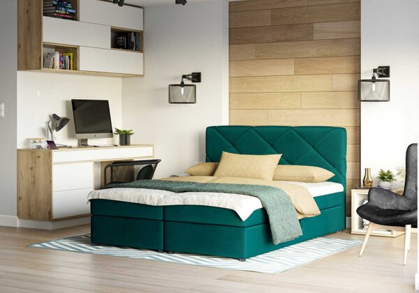 Manželská postel s prošívaným čelem KATRIN 160x200, zelená
