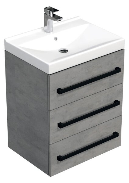 Koupelnová skříňka s černou úchytkou a umyvadlem SAT Cube Way 60x71x46 cm beton mat CUBE46C603BEVER