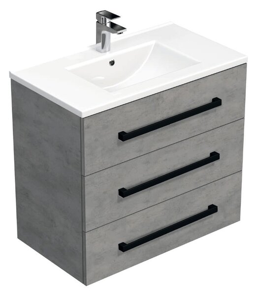 Koupelnová skříňka s černou úchytkou a umyvadlem SAT Cube Way 80x71x46 cm beton mat CUBE46C803BEMOD