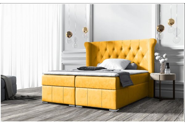 Elegantní čalouněná postel 180x200 MAXIMO - žlutá + topper ZDARMA